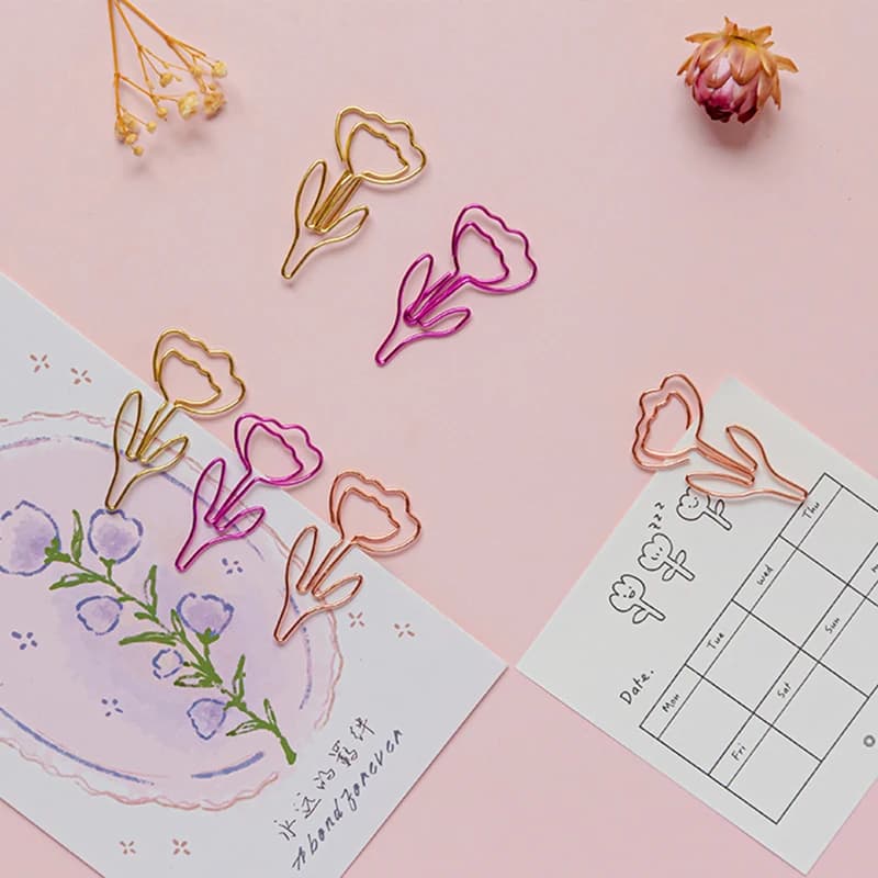 Set di 10 Graffette Colorate a Forma di Fiore, Fermagli per Carta Colorati, Segnalibri in Metallo per Ufficio, Graffette per Cancelleria