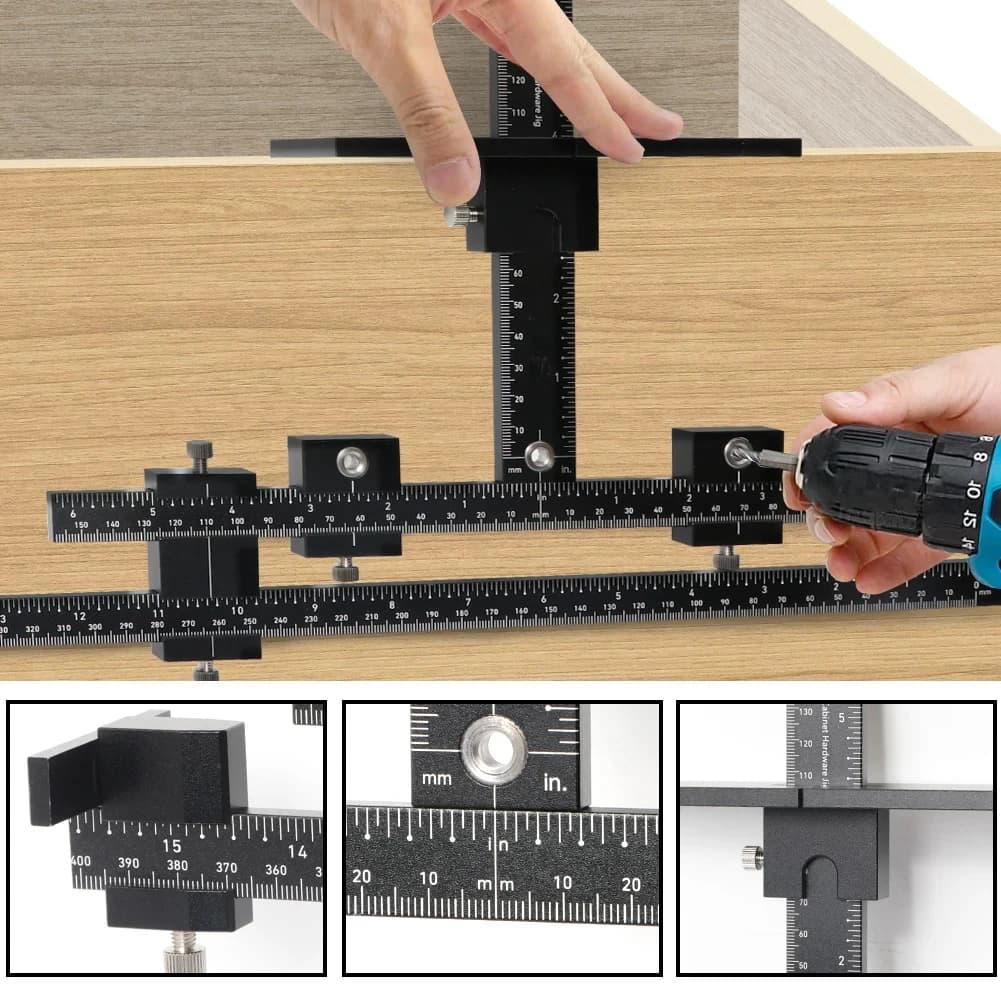 Strumento di maschere per hardware per armadio regolabile Maschera in lega di alluminio per una facile installazione di maniglie e pomelli su porte e cassetti con punta