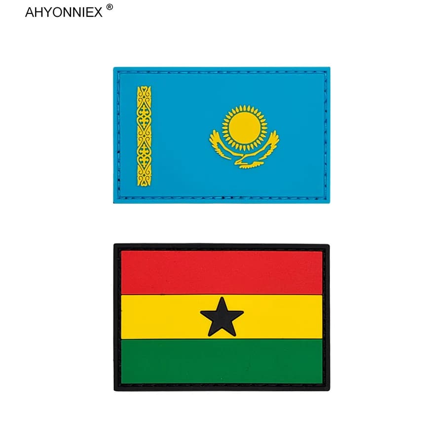 AHYONNIEX 1PC Material PVC Kazakhstan Ghana Flag Military Tactical Patch 3D Rubber Adhesives For Jeans Dresses Distinctive Bags