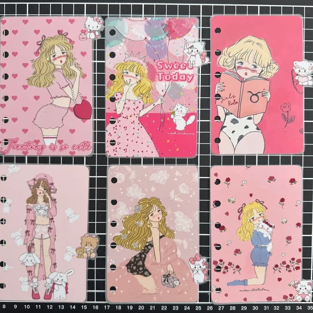 6Pcs Kawaii Divider for Planner Cute Girl Anime Binder Index Tabs A5 A6 A7 M5 Journal Dividers Ring Notebook Stationer
