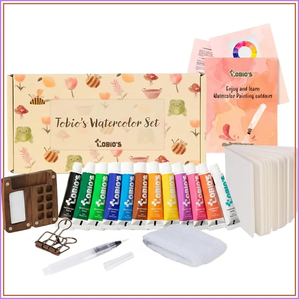 12-Color Mini Watercolor Travel Set with Brush, Palette & Sketchbook, Portable Painting Kit for Beginners & Artists