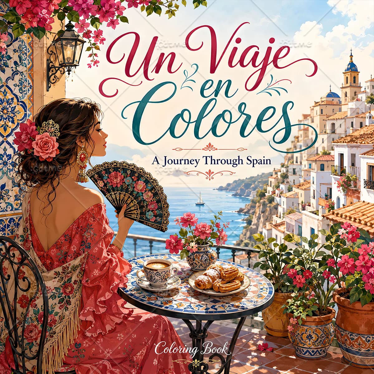 Journey through Spain Bold-easy Patterns Coloring Book for Adults Cute Drawing Book Perfect Gift for Party and Birthday