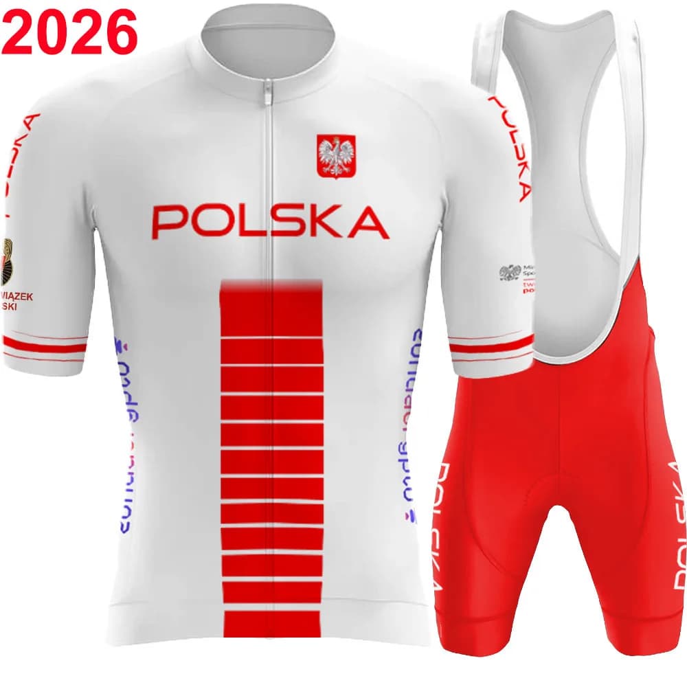 Cycling jersey Polska 2025 men's set Poland short sleeve clothing red road bike suit cycling shirt shorts with straps Maillot