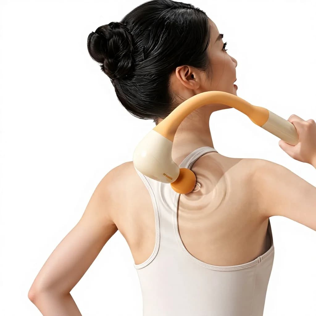 Portable U-Shaped Massage Gun, Deep Tissue Myofascial, 4 Heads, 2000mAh Battery, 4-6H Runtime, Brushless Motor, Extended Handle