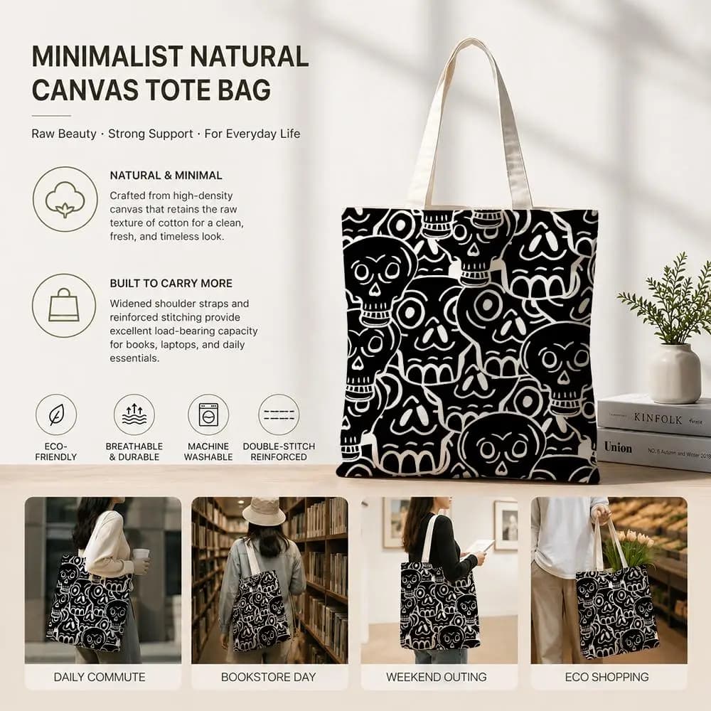 Borse portaoggetti in tela di cotone ecologica con stampa Art A-Abstract Horror Skull, leggere e pieghevoli per viaggi, lavoro, shopping, spiaggia, palestra