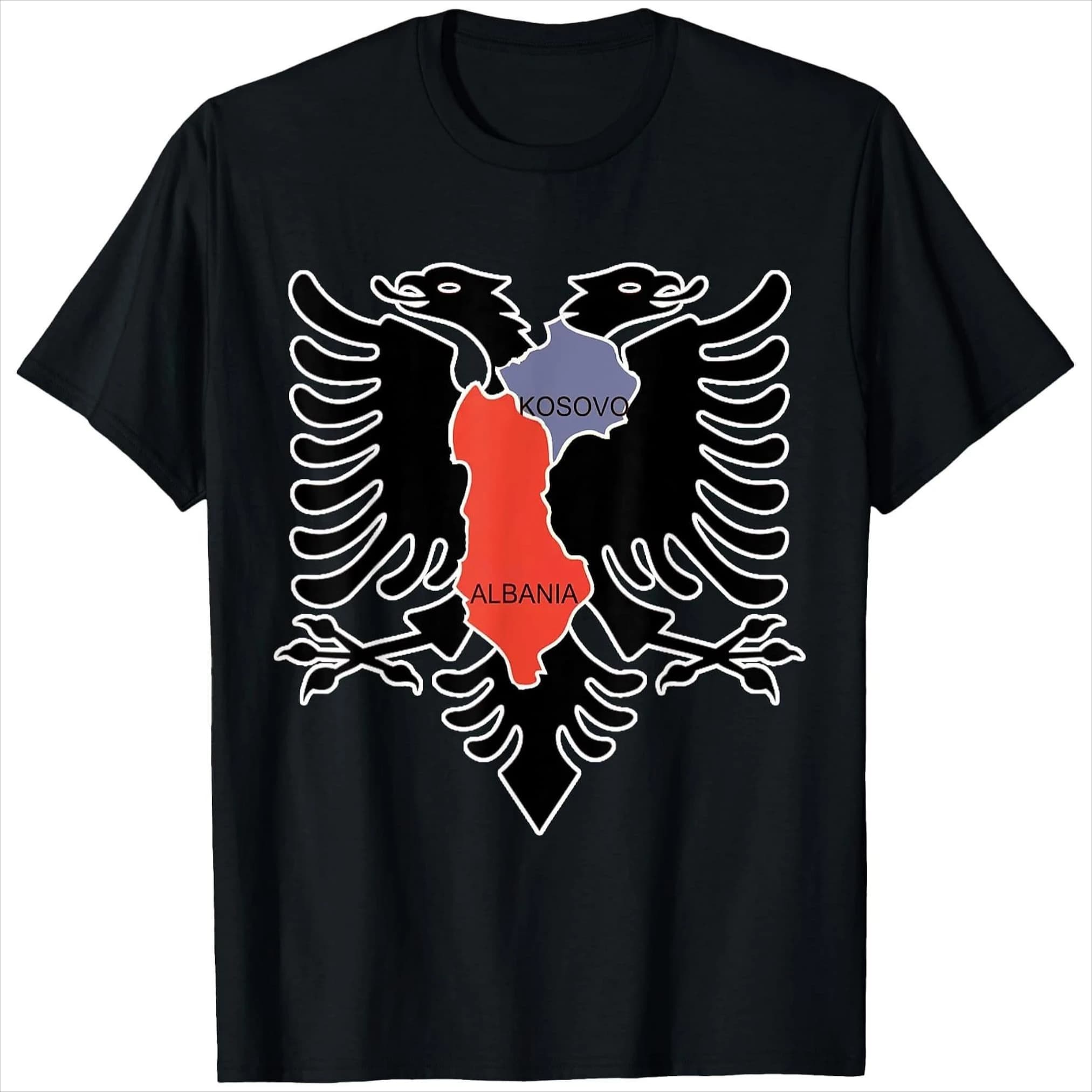 Albania & Kosovo Patriotic Eagle Emblem T-Shirt 100% Cotton O-Neck Short Sleeve Summer Casual Mens T-shirt Streetwear