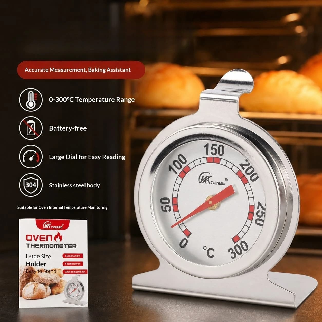 Kitchen Oven Thermometer Food Meat Temperature Stand Up Dial Oven Thermometer Stainless Steel Gauge Gage Kitchen Baking Supplies