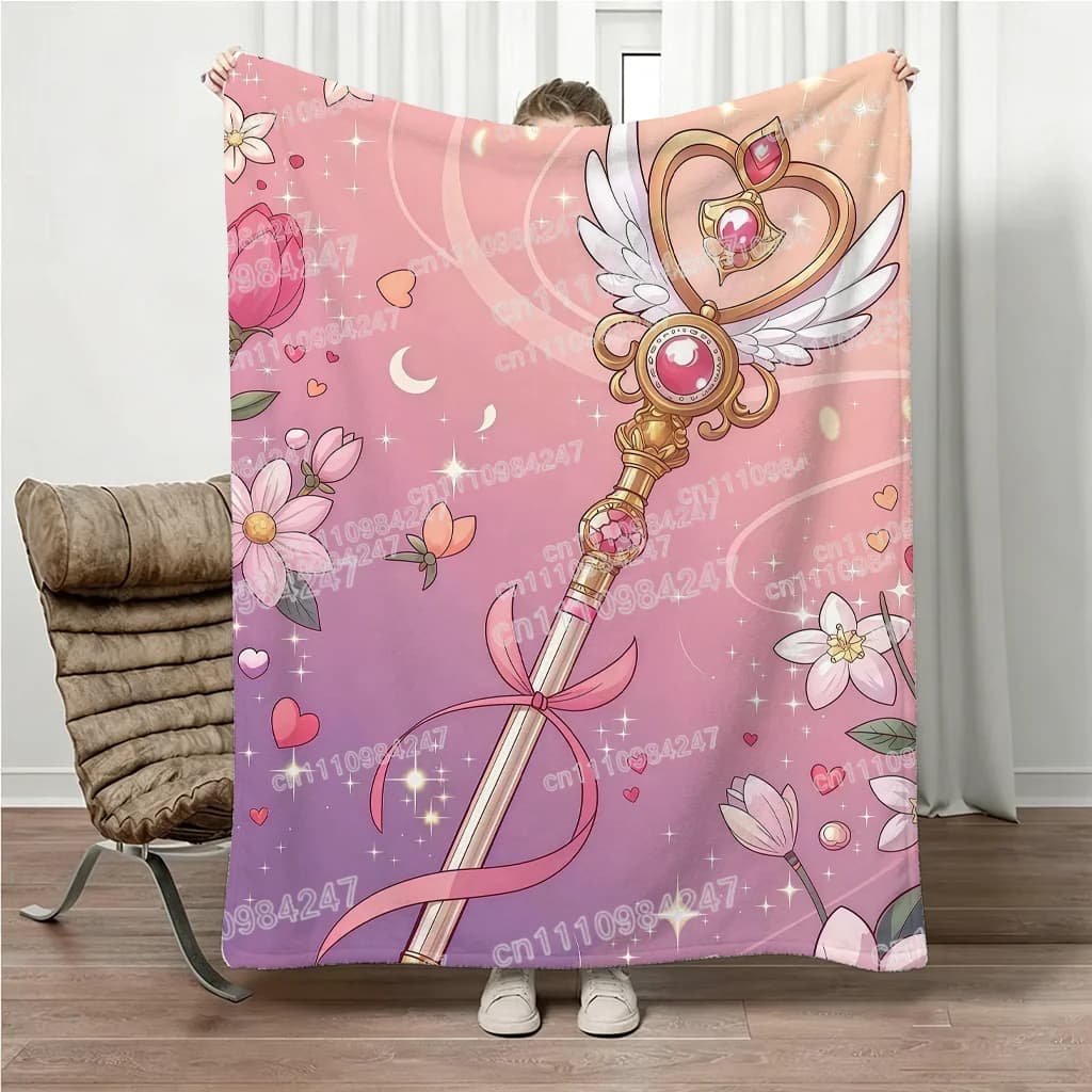 Coperta in flanella Sailor Moon 2026 in saldo, con stampa bacchetta magica, morbida e calda, per letto e divano, regalo per i fan degli anime Y2K