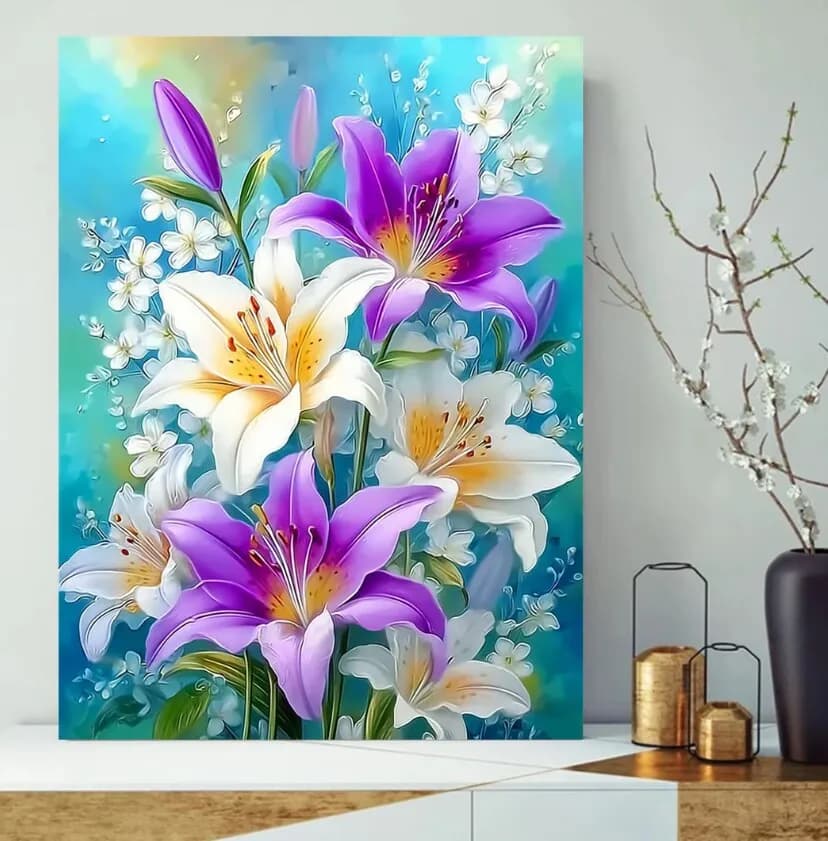 9ct 60x80cm Lily Flowers Embroidery DIY Chinese Style Printed Kits Cross Stitch Needlework Set Home Decor Crafts