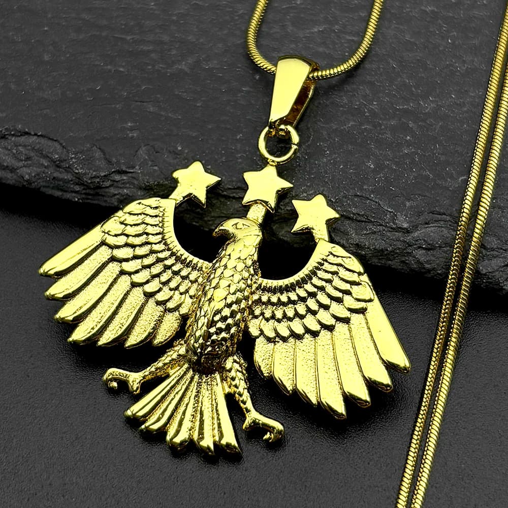 Syrian National Emblem Symbol Eagle Stars Pendant Necklaces for Women Men Gold Color Stainless Steel Syria Chain Jewelry Gift