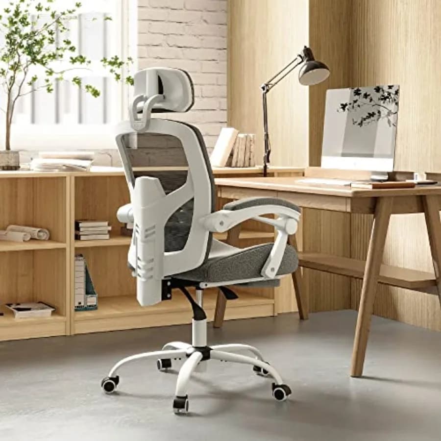 Sedia da Ufficio Ergonomica con Poggiapiedi, Sedia da Gaming Girevole in Rete con Ruote, Comodo Poggiatesta e Supporto Lombare