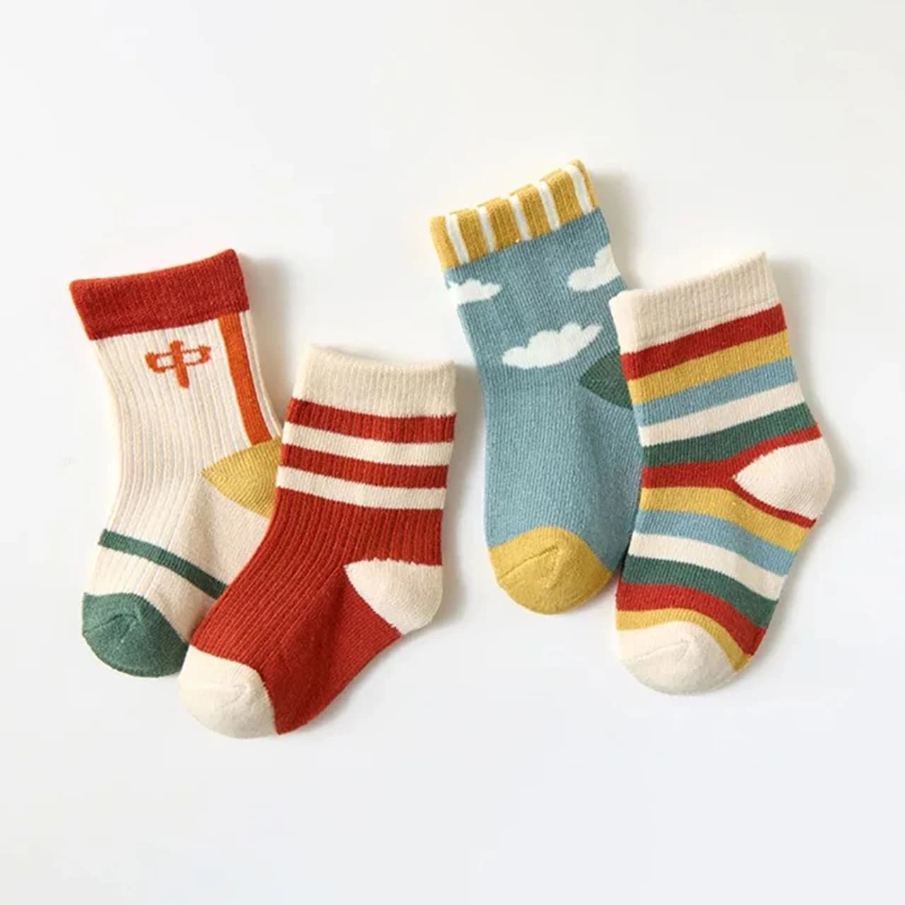5 Pairs Cute Stripe Patchwork Baby Socks Spring Autumn Soft Cotton Boy Girl Middle Tube Socks Fashion Kids Toddler Casual Socks
