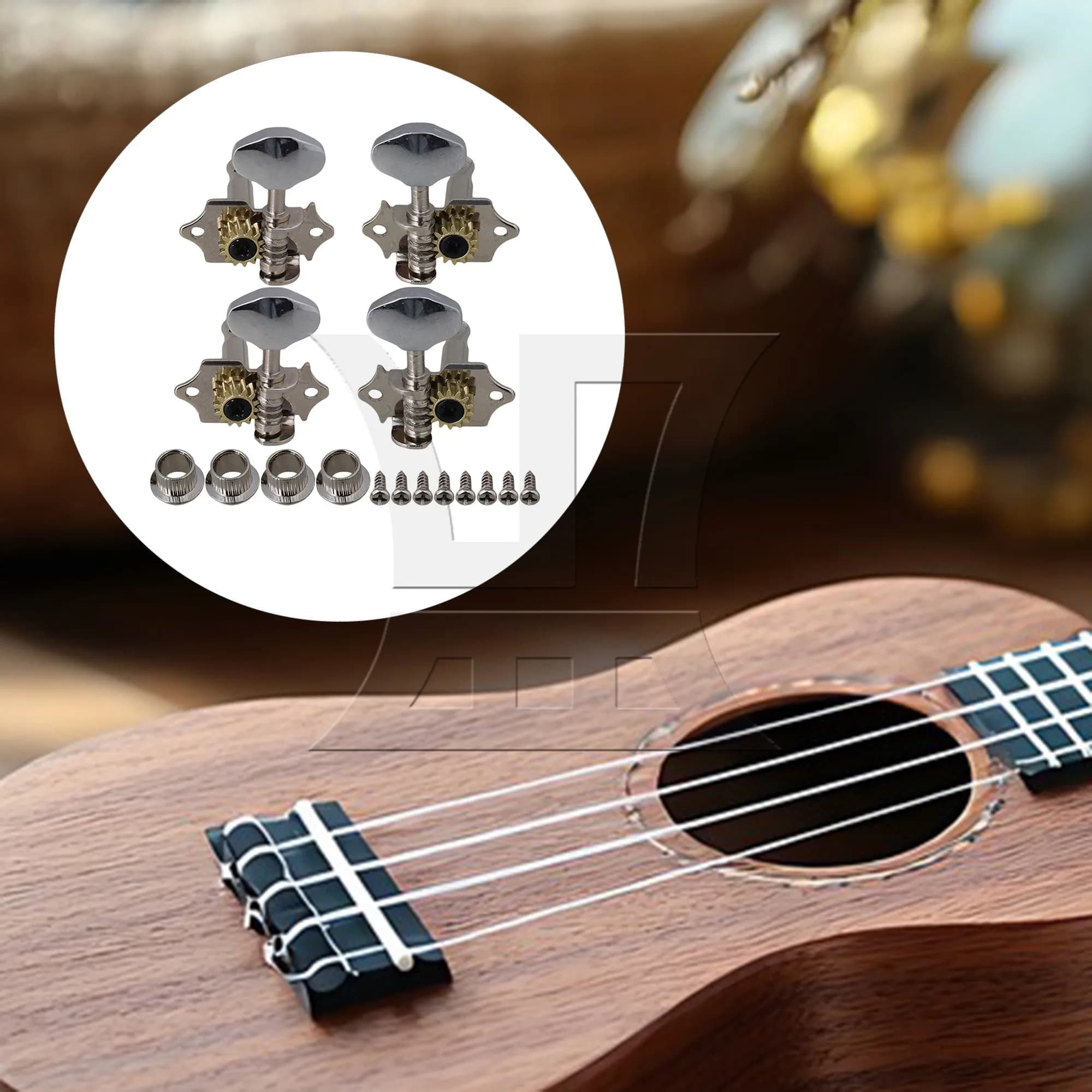 Yibuy 4 pezzi di meccaniche per accordatura cromate 2R2L per chitarra ukulele a 4 corde