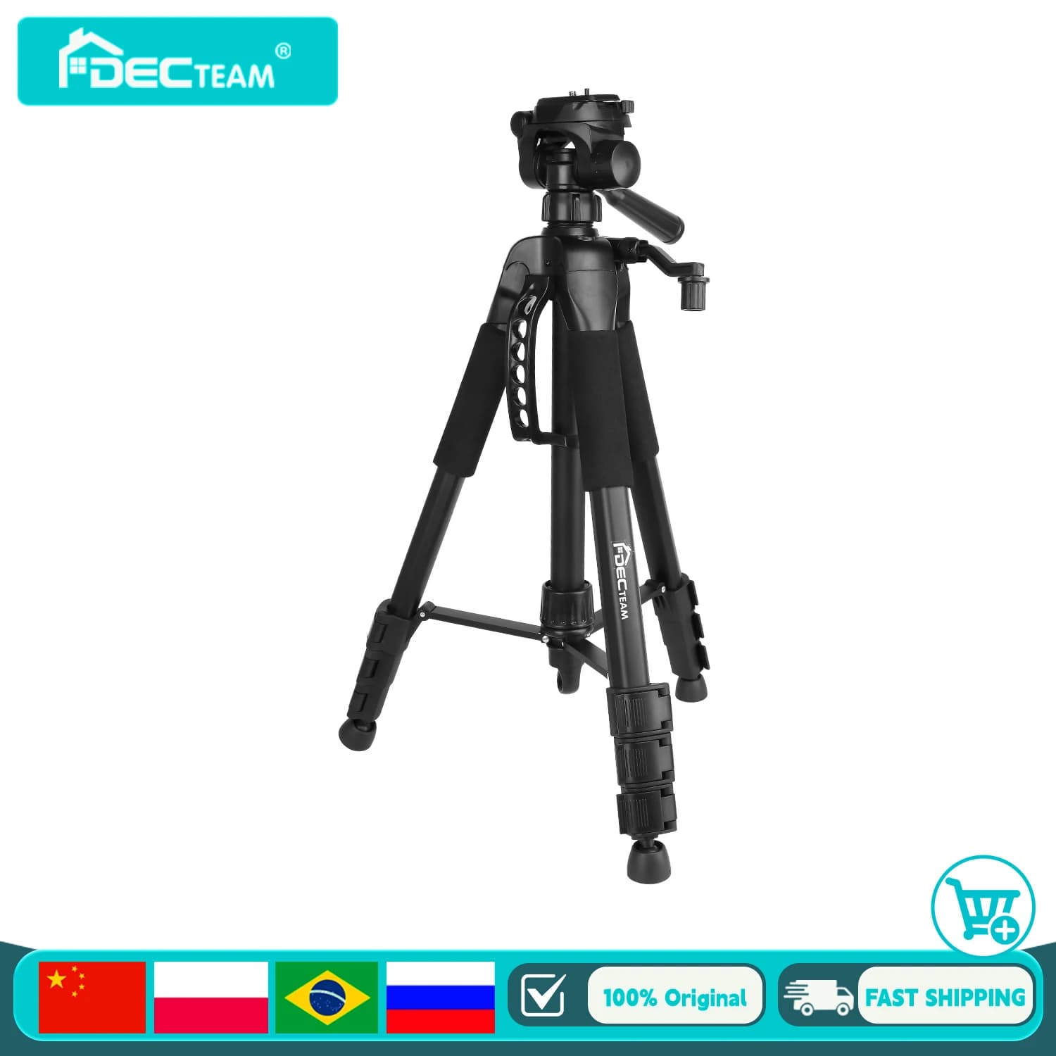 Decteam tripod to 4 sections per Laser level, multifunction camera 57 "/146cm adjustable support of 1/4 ''5/8'' and bubble level