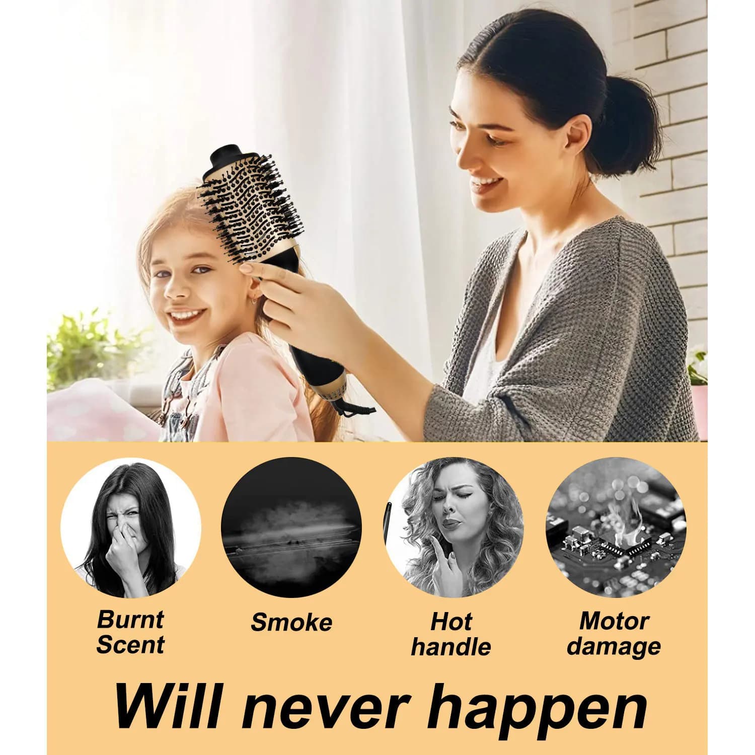 Spazzola ad aria calda per asciugare e volumizzare i capelli, spazzola termica anti-scottatura per arricciare e stirare i capelli in un solo passaggio.