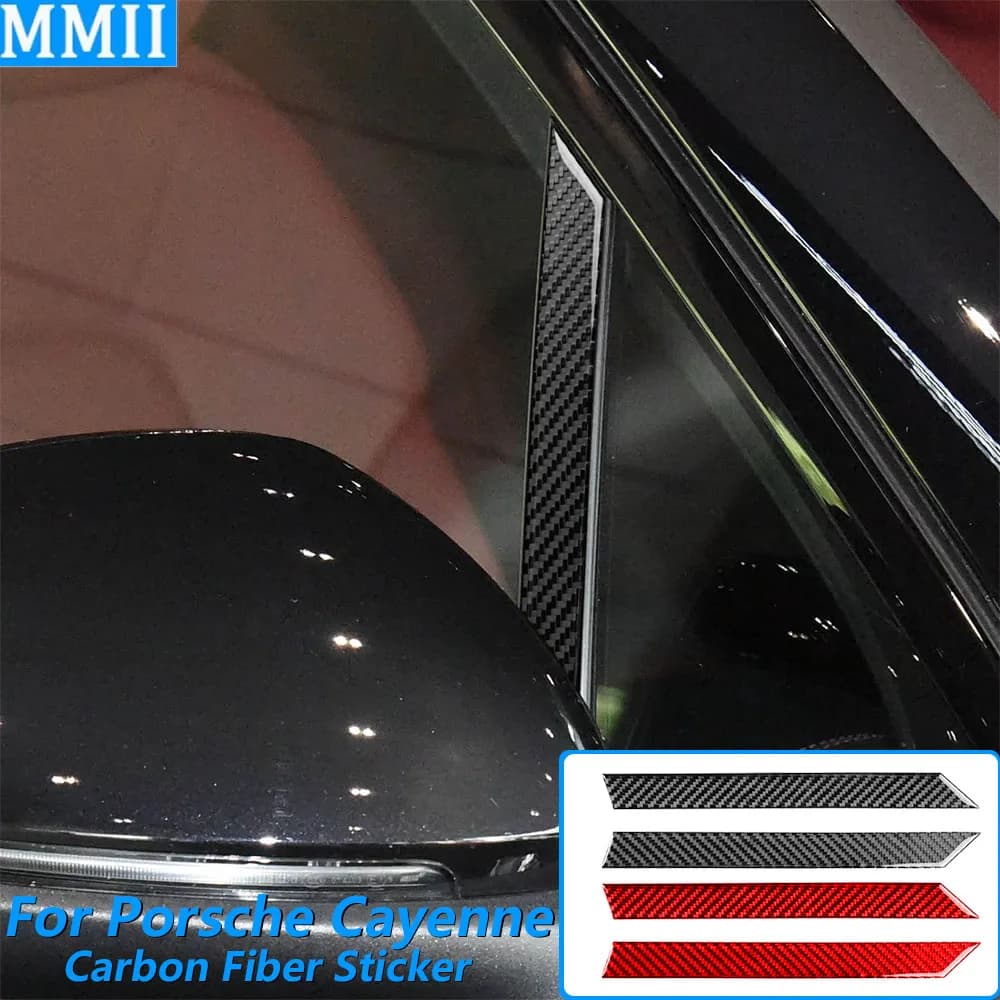 Per Porsche Cayenne 9Y0 9YA 9YB E3 2018-2023, rivestimento esterno del montante del finestrino in vera fibra di carbonio, accessori auto, adesivo.
