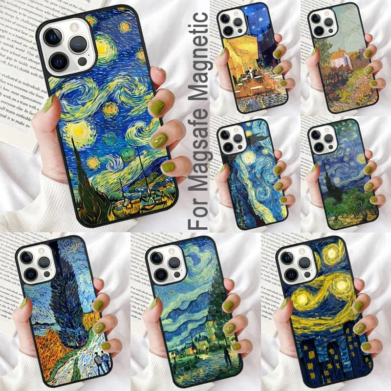 Dipinti Notte stellata Van Gogh Custodia morbida magnetica per iPhone 16 Promax 15 Pro 13 14 Plus 11 12 Mini MagSafe Coque