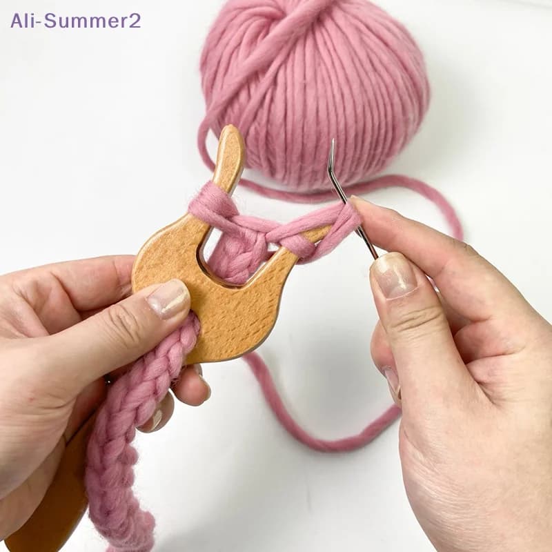 Forchetta per lavorare a maglia con ago curvo in legno, per intrecciare corde, ideale per principianti.