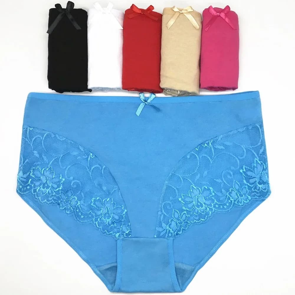 Women Underwear Cotton High Waist Solid Sexy Lace Ladies Panties Briefs Lingerie Plus Size XXL 3XL 4XL 3 Pcs/lot