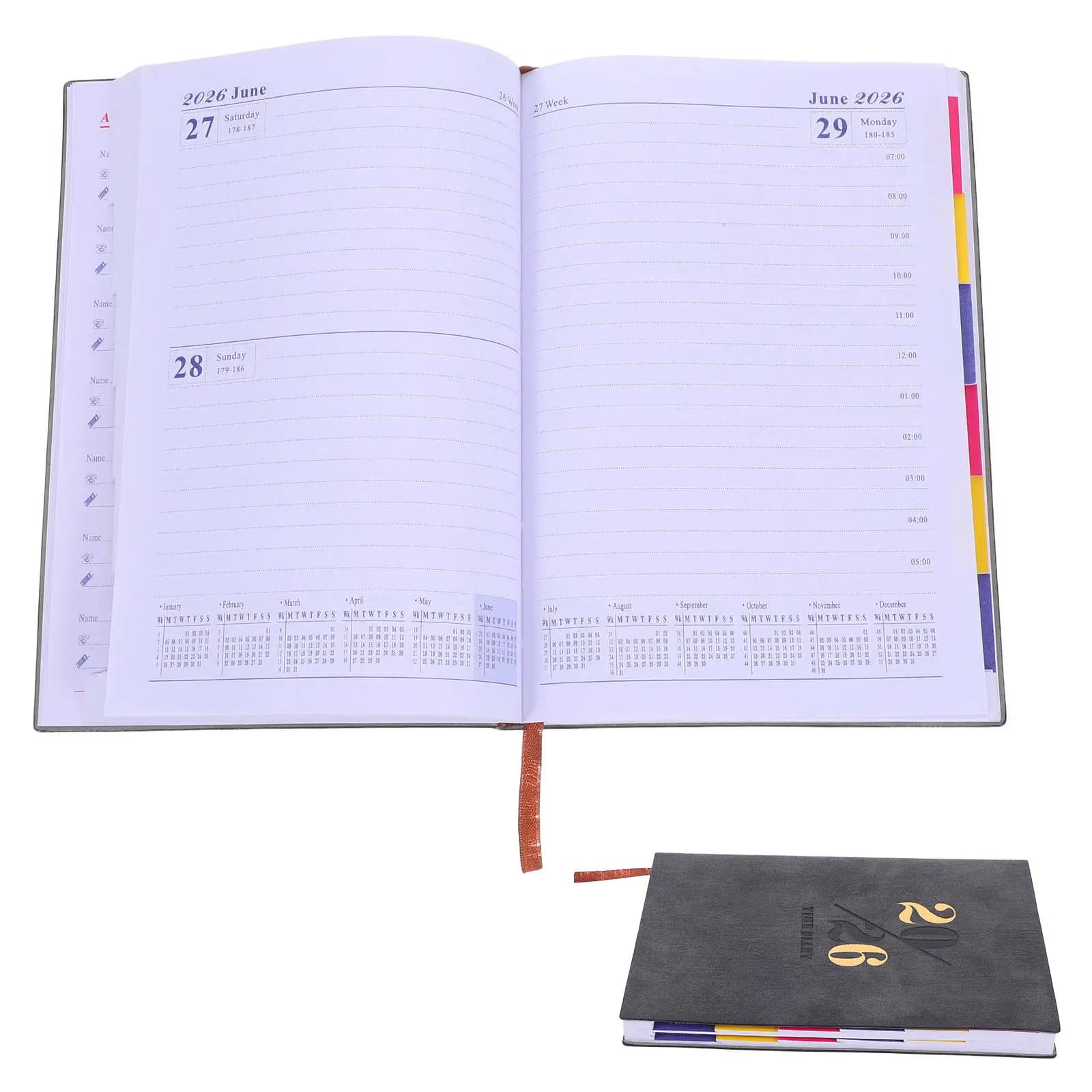 2026 Monthly Weekly Planner A5 PU Notebook Thick Paper Clean Edges Tabbed Calendar 12 Months Professional Academic Daily Journal