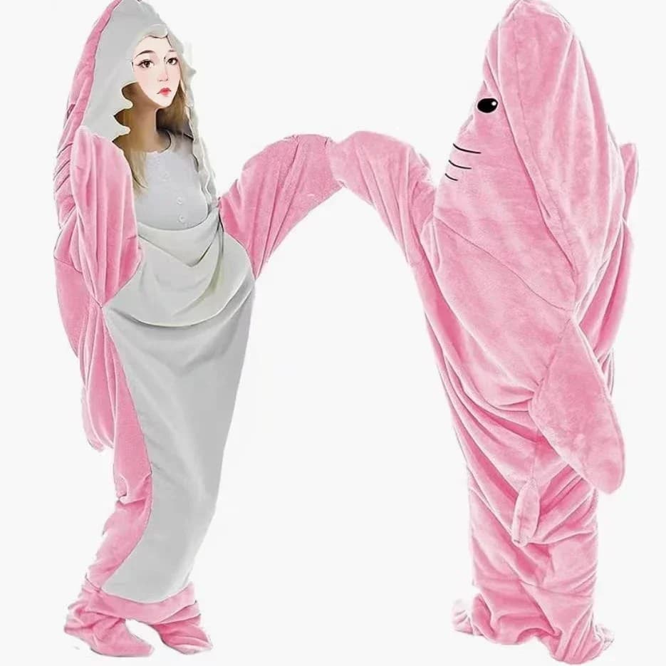 Indossabile grigio blu squalo coperta cosplay felpa con cappuccio donna uomo bambino in pile con maniche morbido e accogliente sacco a pelo pigiama costume HOme