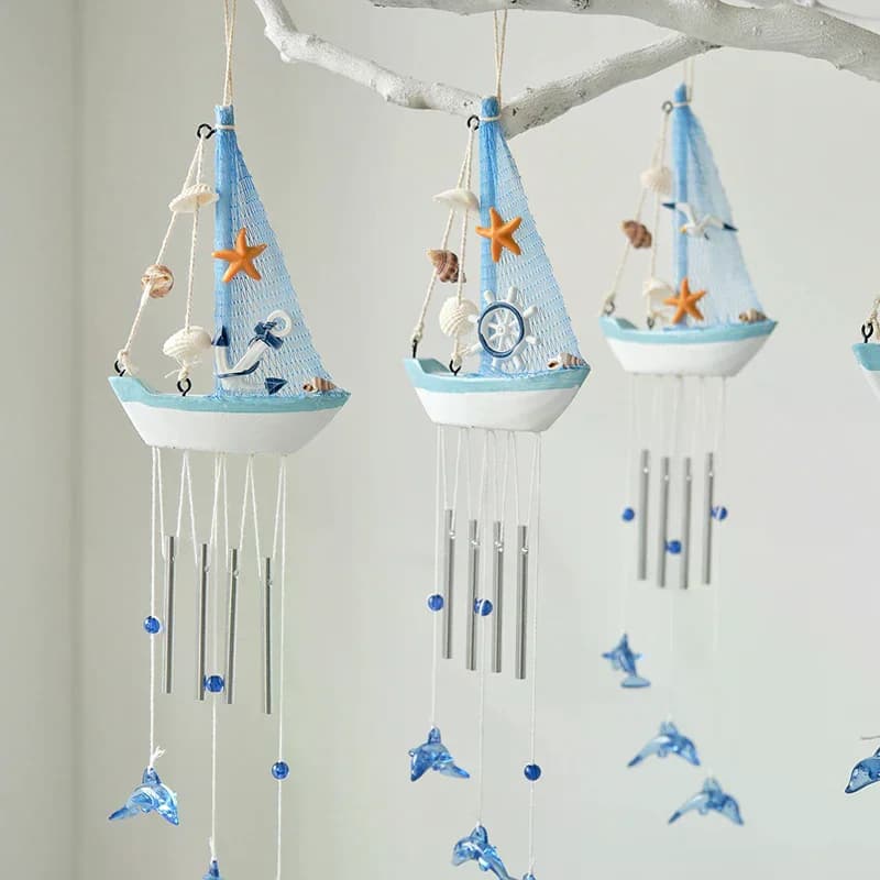 Mediterranean Style Creative Wind Chimes, Small Boats, Sailboat Decorations, Wooden Sailboat Models, And Hanging Ornaments