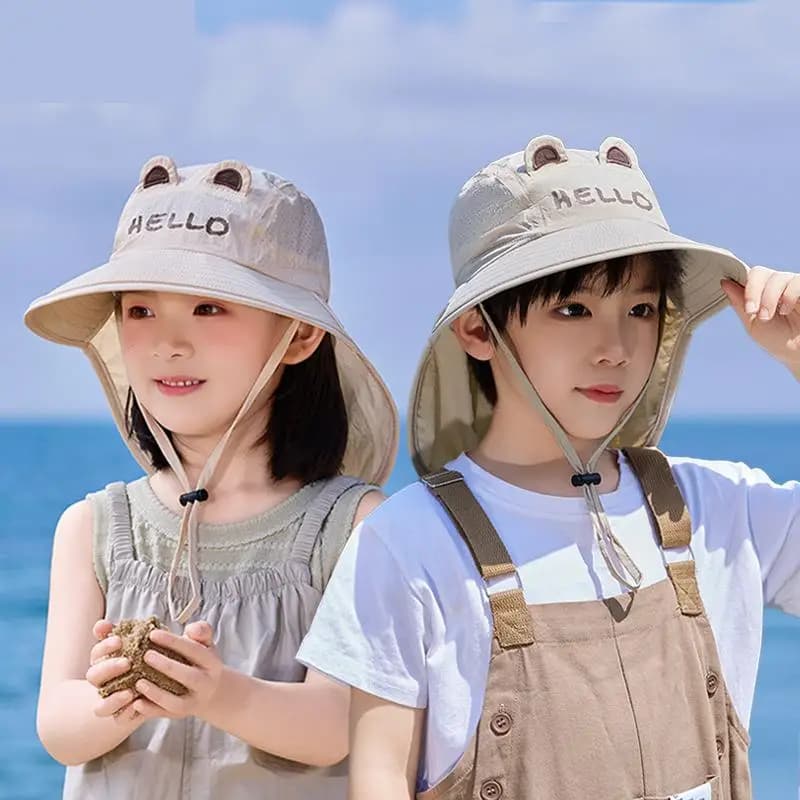 Children's Summer Hat Boys And Girls Outdoor Sunscreen Hat Large Brim Shawl Fisherman Hat Cap Cute Sun Hat Beach Accessories
