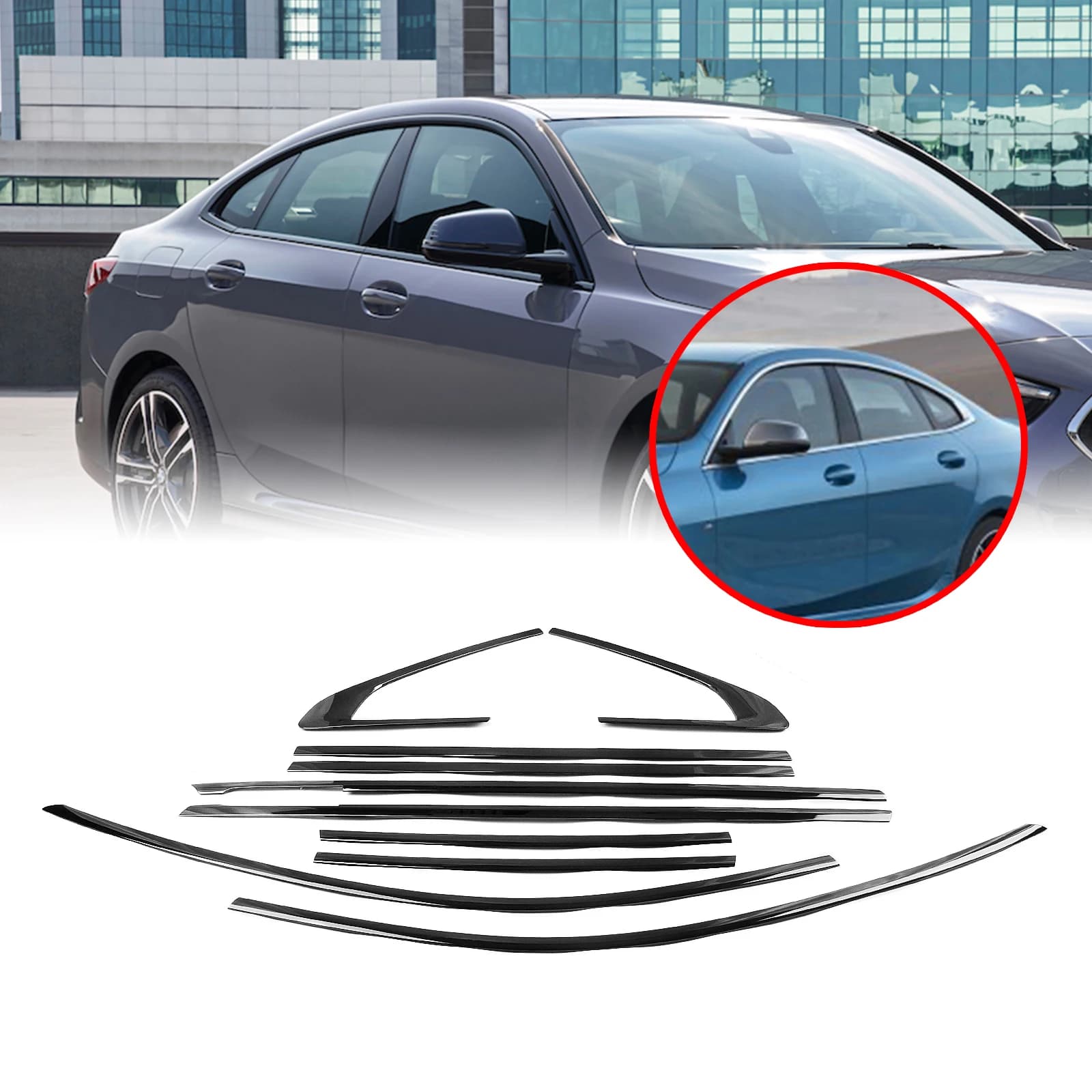 Guarnizione Decorativa Nera Lucida per Finestrini Esterni, Modanatura di Finitura, Copertura Styling per BMW Serie 2 F44 M235i 2020-2024