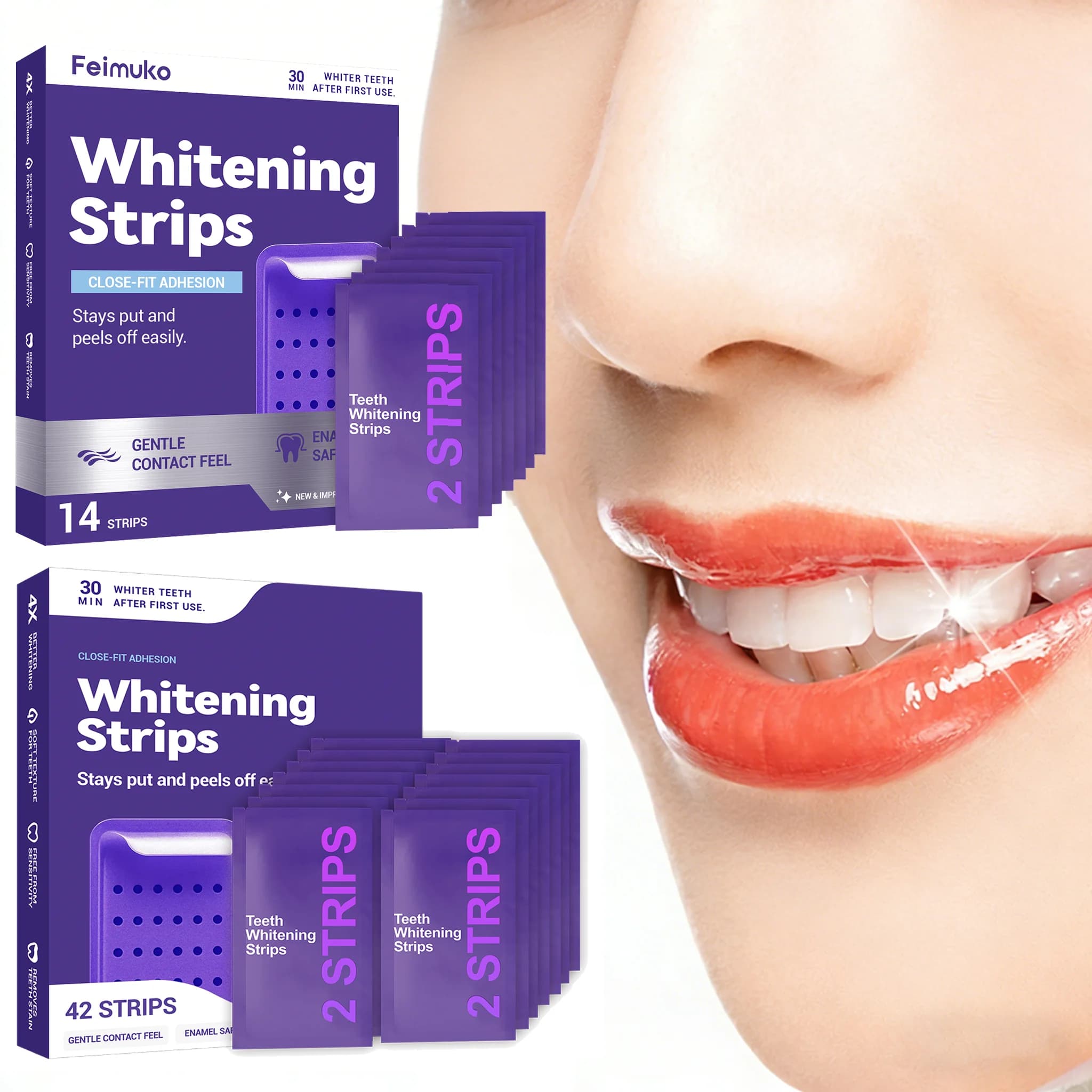 Strisce Sbiancanti per Denti Viola, Migliorano lo Sbiancamento dei Denti, Riducono l'Ingiallimento, Sorriso Luminoso, Pulizia e Igiene Orale, Strisce Sbiancanti per Denti