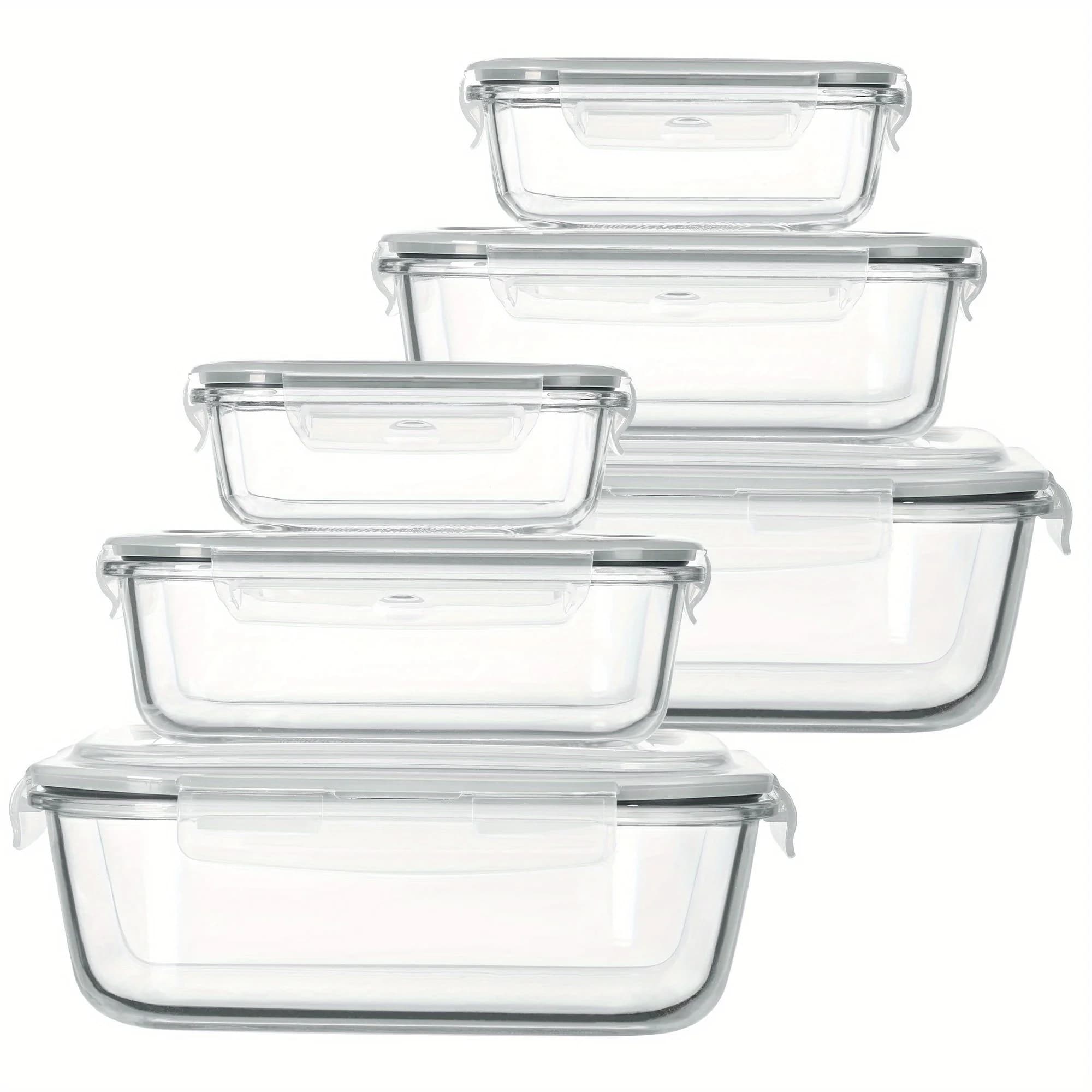 6 Pack Meal Prep Container Set, Airtight Lunch Boxes with Snap Locking Lids, 2.26L/ 76oz Extra Large Glass Food Storage Containers with Lids, for Microwave, Oven, Freezer, Dishwasher