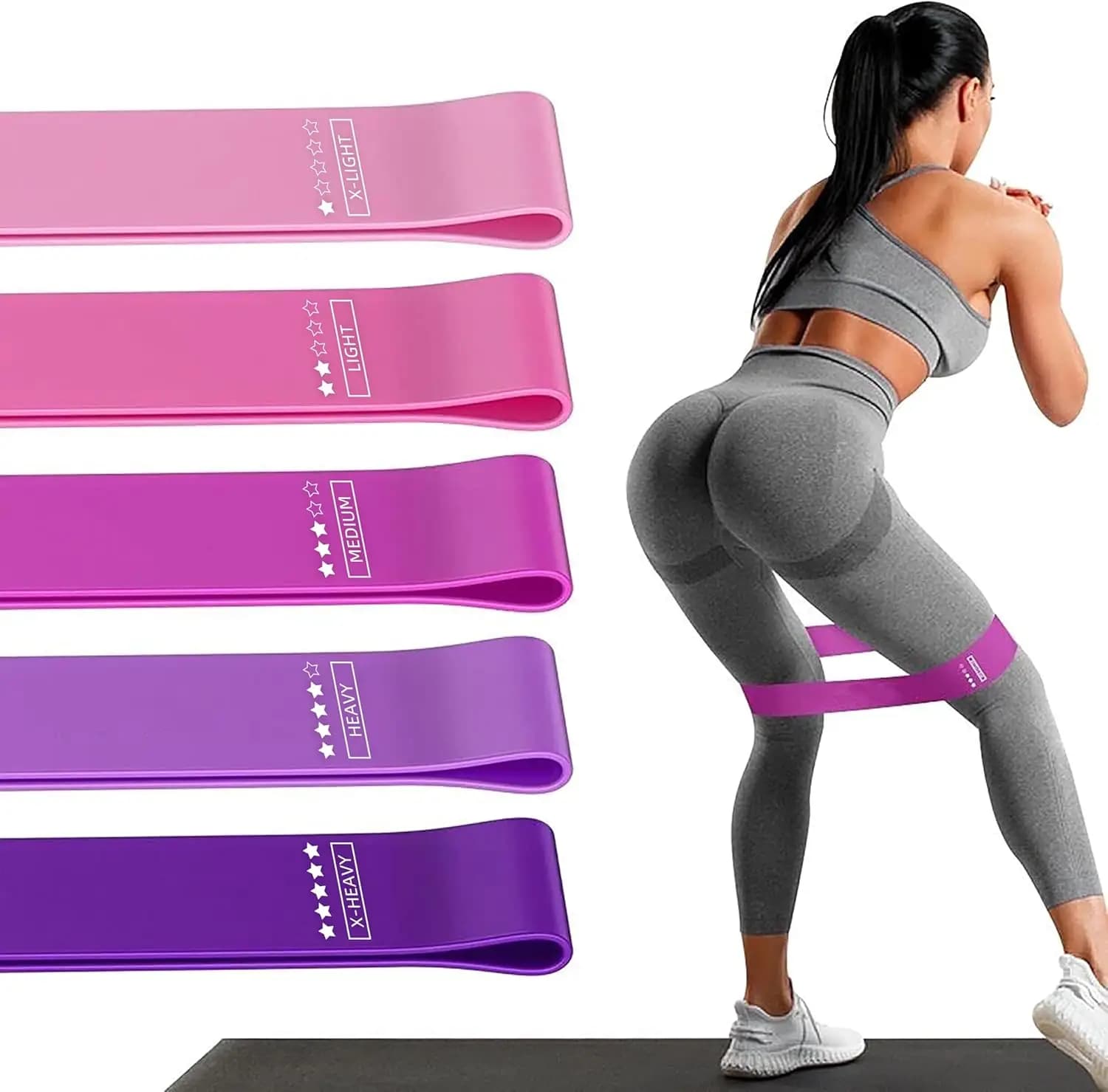 Set of 5 Elastic Resistance Faxes for Home Fitness, Stretching, Strength Training and Physiotherapy