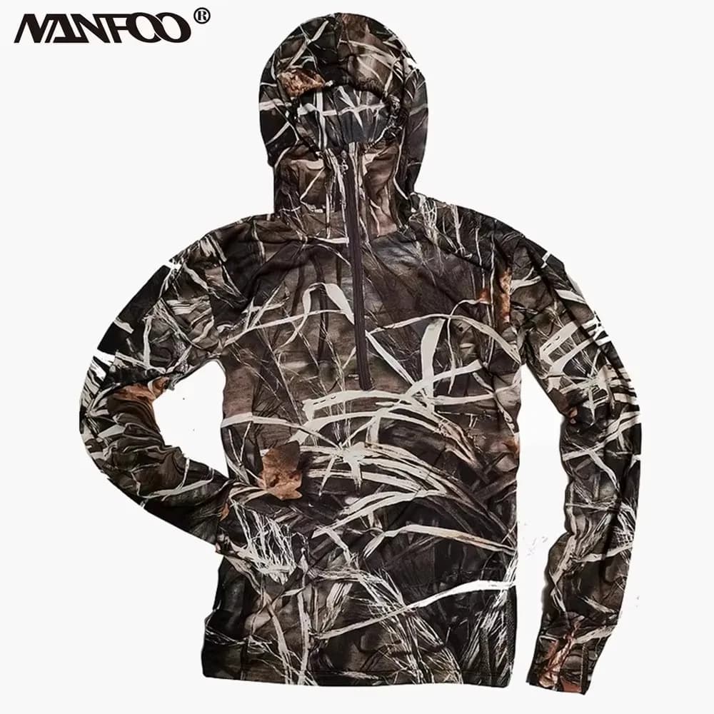 Fishing hood sweatshirt with thin and light summer sunscreen, breathable, elastic, fast drying, with camouflage, hunting, for birdwatching