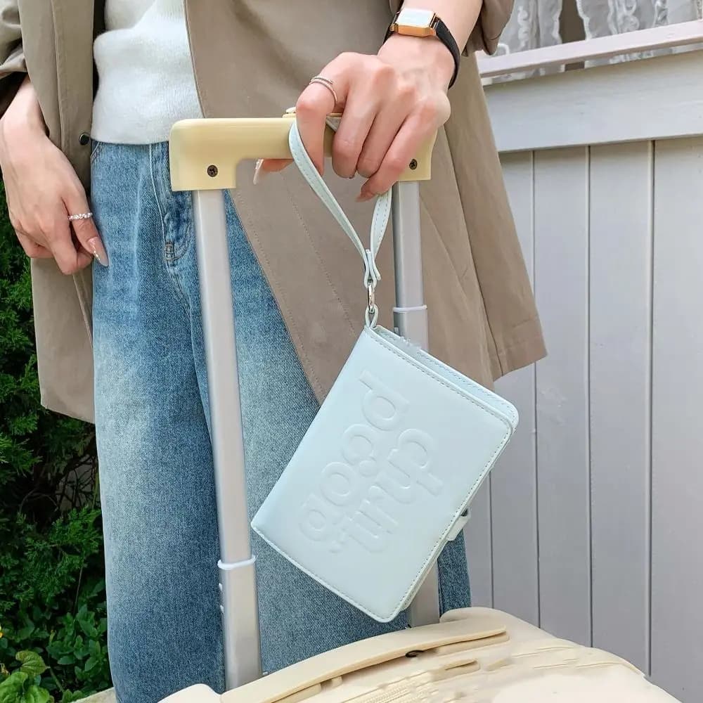 Creative Card Holder PU Passport Bag Hanging Rope Letter Passport Clip Ticket Holder Card Case Travel Wallet Women