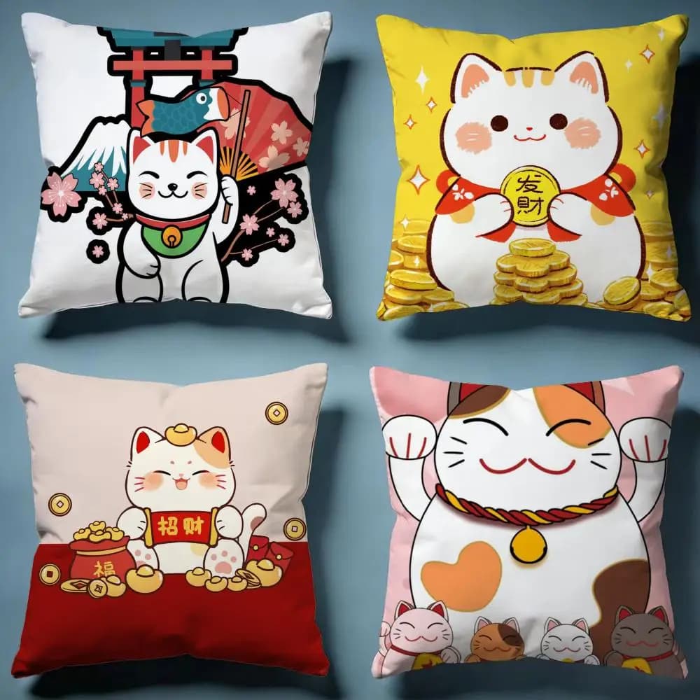 Fodera per cuscino Lucky Cat, morbida fodera decorativa per cuscino, adatta per camera da letto, divano, auto, viaggi