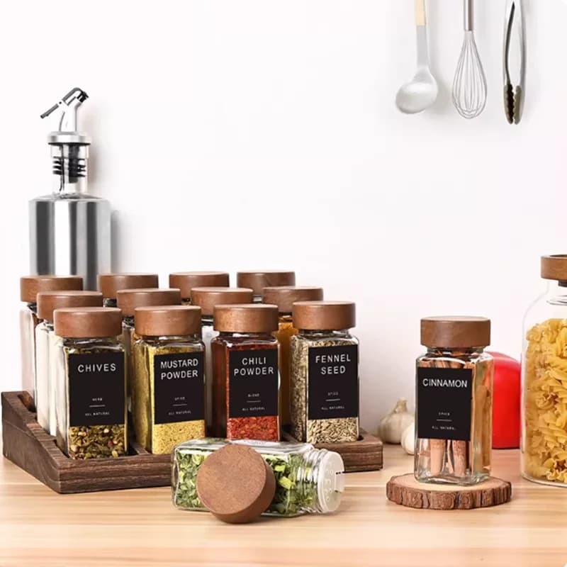 Set di bottiglie per condimenti in vetro trasparente, coperchio in legno, bottiglia per sale, contenitore per spezie, bottiglia per sale e pepe, scatola per condimenti da cucina