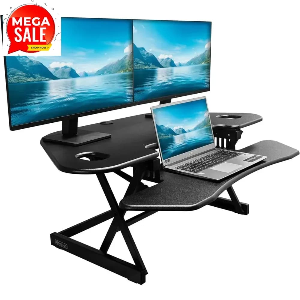 Supporto da scrivania angolare regolabile da 46 pollici con supporto per doppio monitor - postazione di lavoro ergonomica con sollevamento a molla a gas