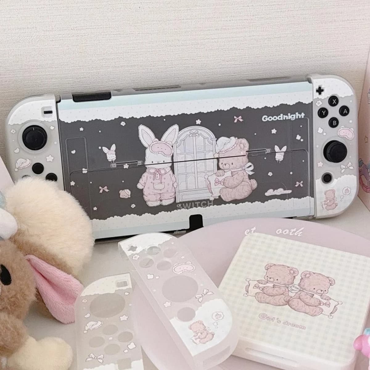 Custodia per Nintendo Switch Protezione OLED Anime Girl Blue Bear Cover Guscio protettivo acoplabile per controller Nintendo Switch Joy-Con