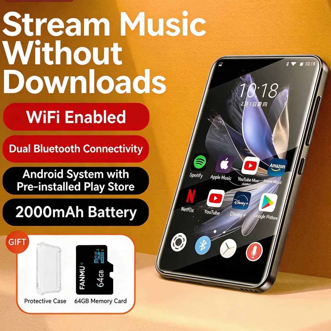 80G WiFi MP4 Player with Bluetooth, Andriod 10 4'' Touch Screen Play Store Download App Spotify, Apple Music, Deezer, Yandex,VK