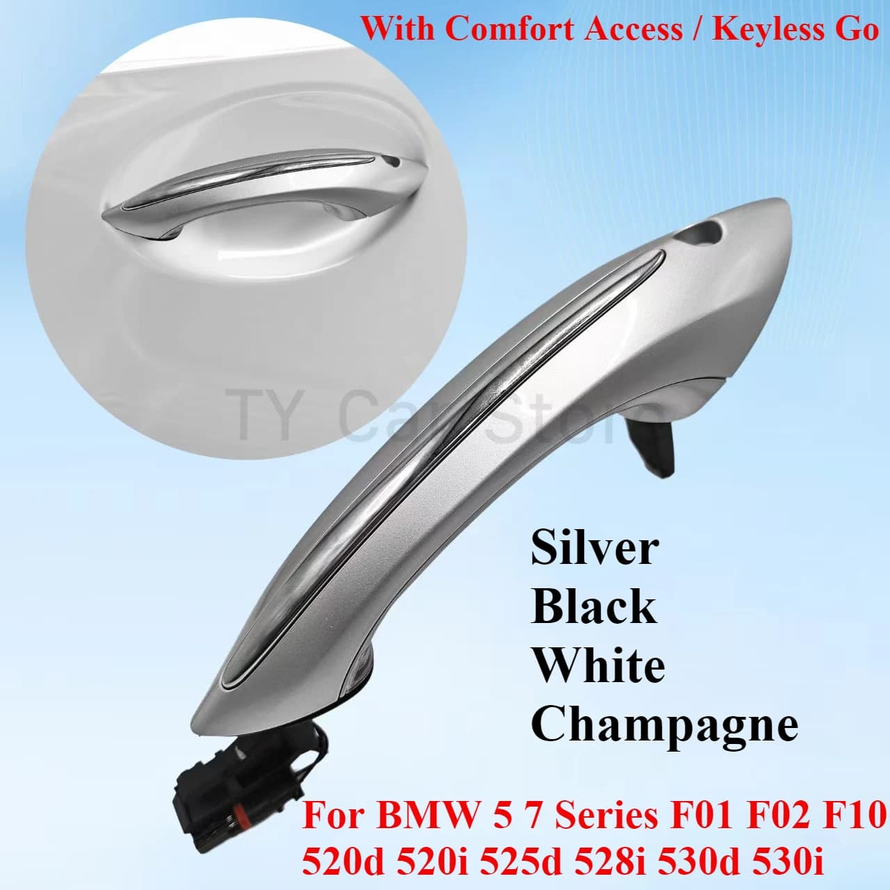 Argento Nero Bianco Maniglia per porta esterna Comfort Accesso Keyless Go per BMW 5 7 Serie F01 F02 F06 F10 520i 525d 528i 530d 530i