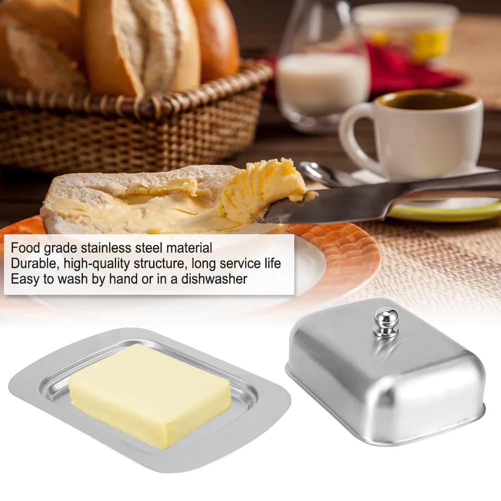Contenitore per Burro e Dessert in Acciaio Inox con Manico, Ciotola Ermetica, Scatola per Formaggio e Pane, Elegante Accessorio da Cucina