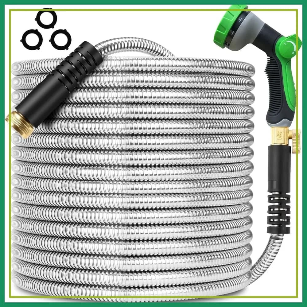 Tubo da Giardino in Metallo da 60 Metri, Flessibile in Acciaio Inossidabile 304 - Tubo Resistente Anti-Piega e Anti-Groviglio con Ugello, Raccordi in Metallo Durevoli da 3/4