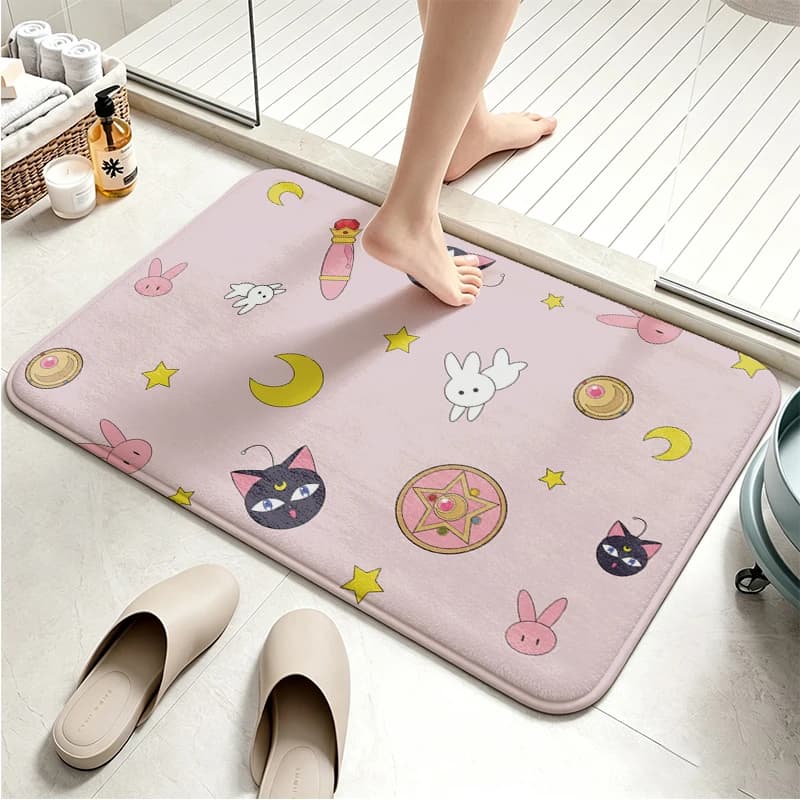 Sailor Moon Flannel Floor Mat Anime Cartoon Doormat Kawaii Non Slip Water Absorbent Door Mat Bathroom Bedroom Entrance Bath Mat
