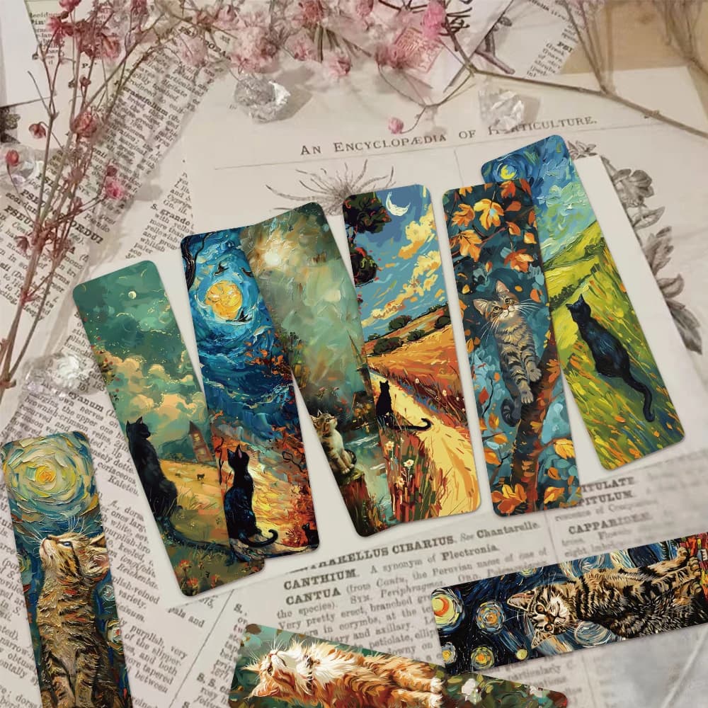 30PCS Oil Painting Style Kitten Bookmark Advanced Creative Reading Book Marking and Annotation DIY Bookmark