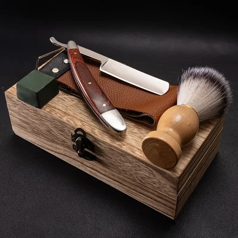 Set di Rasoi da Barbiere Professionali da Uomo di Alta Gamma con Lama Dritta, per la Cura Manuale della Barba, con Panno per Pulire, Spazzola per la Pulizia e Pietre per Affilare