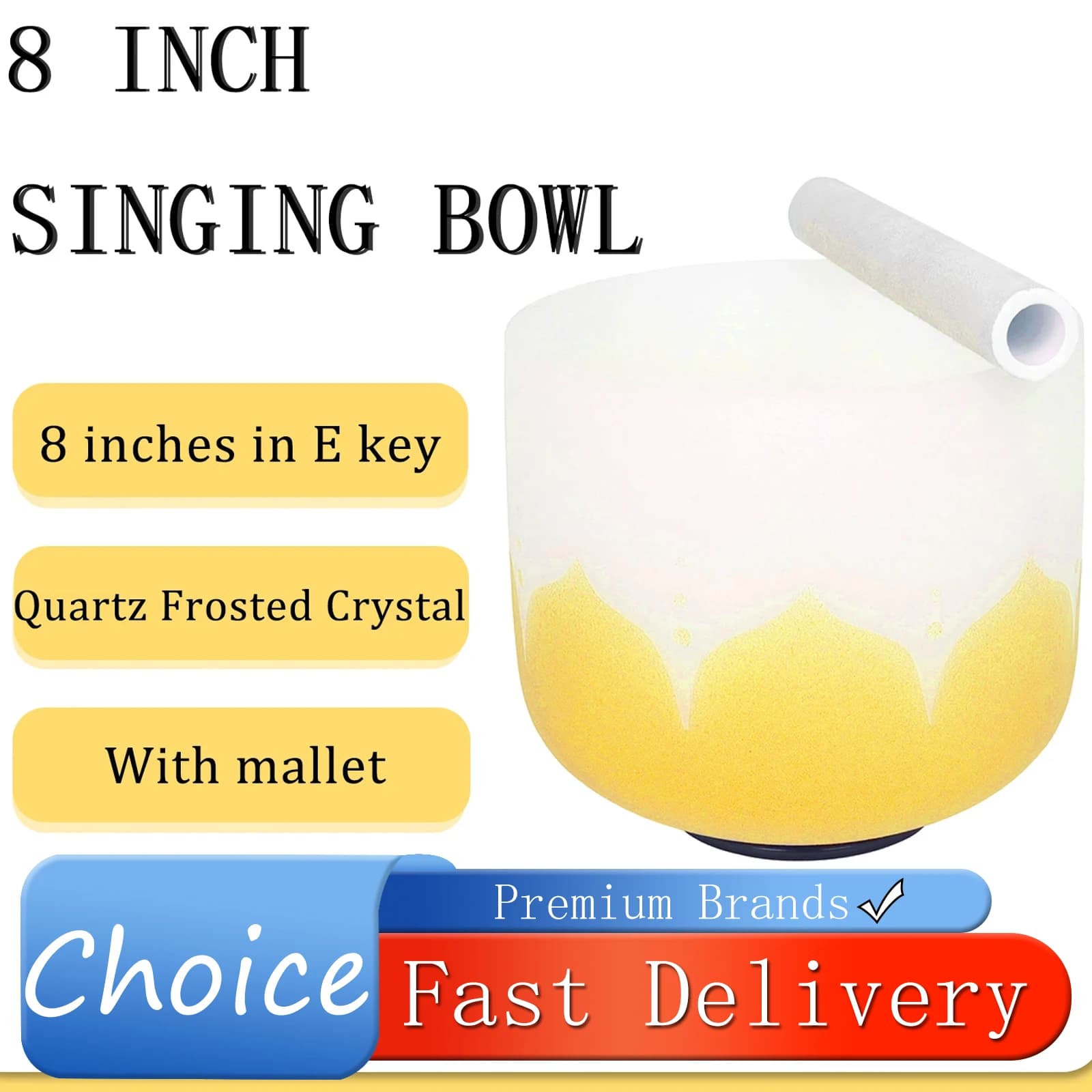 IRIN 8 Inch E Key Singing Bowl Music Bowl Matte Quartz Crystal Singing Bowl Rubber Ring Free Mallet Stick Percussion Instrument