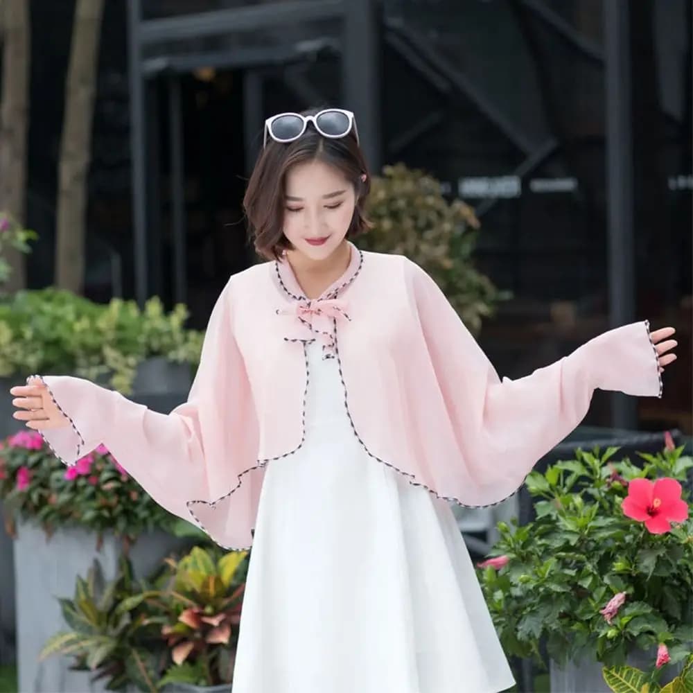 Poncho Copricostume Donna a Maniche Lunghe, Protezione Solare Estiva, Sciarpa in Chiffon Stile Coreano, Mantella Parasole
