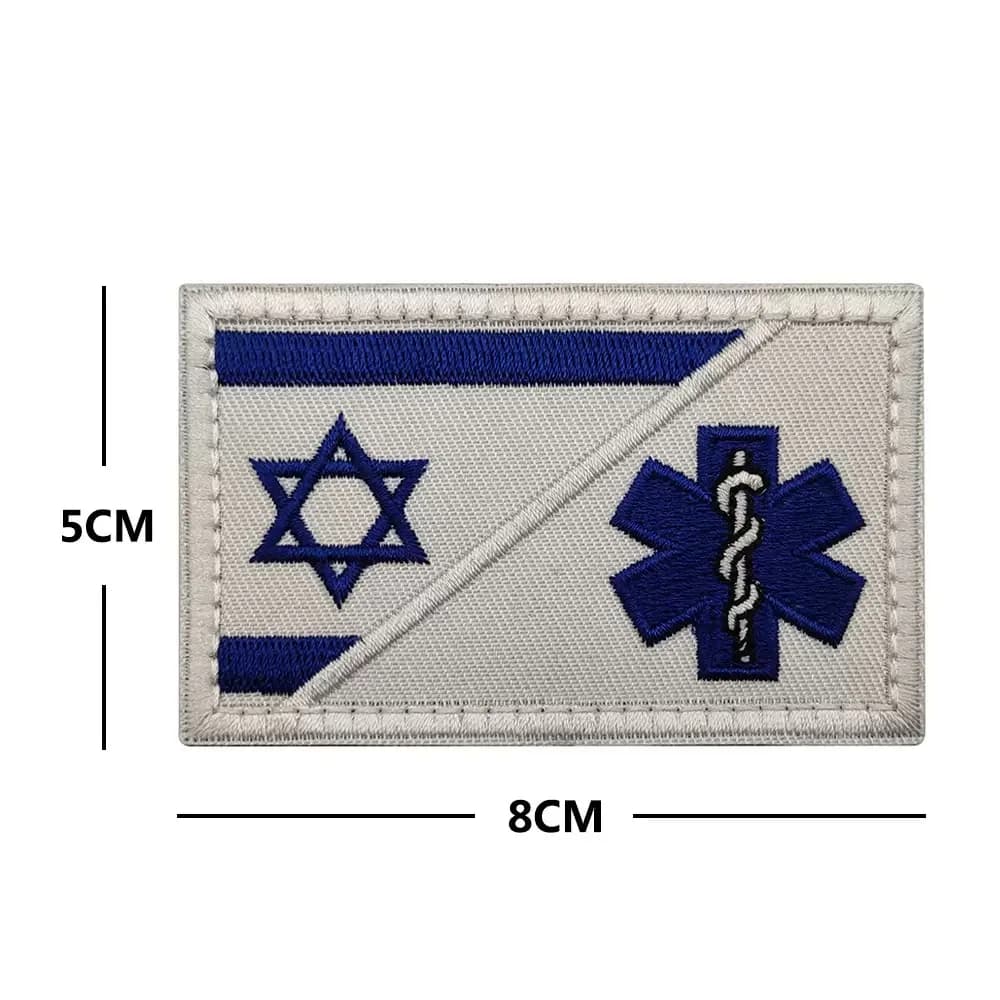 Patch Ricamata Tattica a Stella Medica Blu e Bianca, Distintivo con Velcro per Gilet Tattici e Kit di Pronto Soccorso