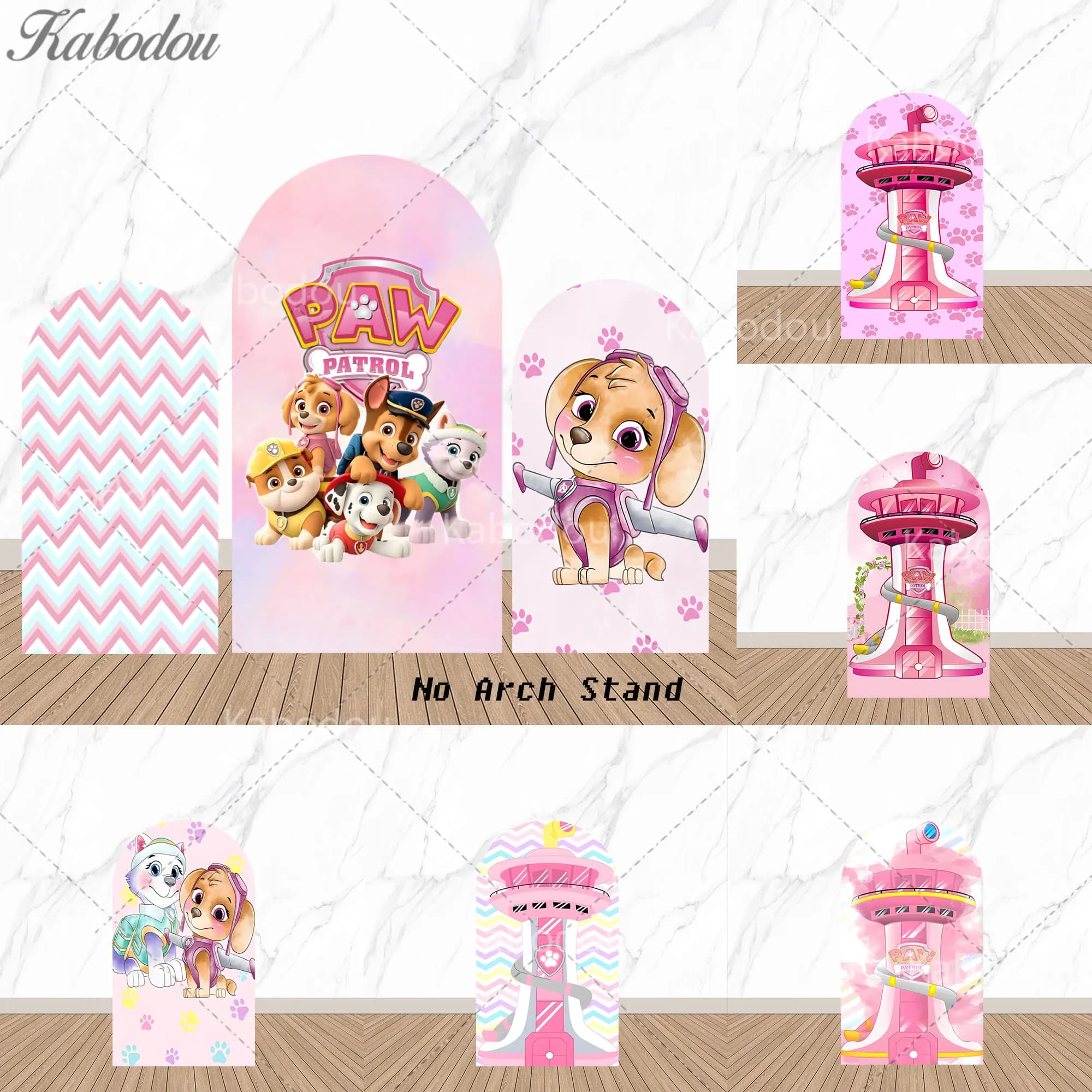 Paw Patrol Skye Arch Backdrop Kids Girls Birthday Party Baby Shower Decor Pink Dogs Watchtower Photo Background Photography Prop