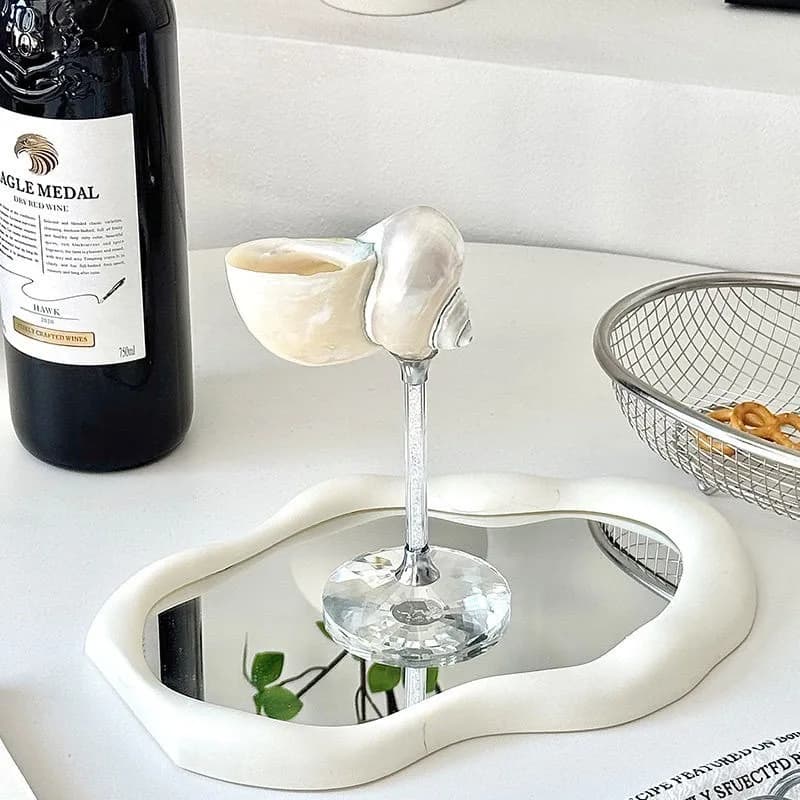 AhunderJiaz Bicchiere da vino naturale a forma di conchiglia, elegante tazza con stelo per la fotografia di bar e caffetteria di casa, arredamento estetico per il desktop