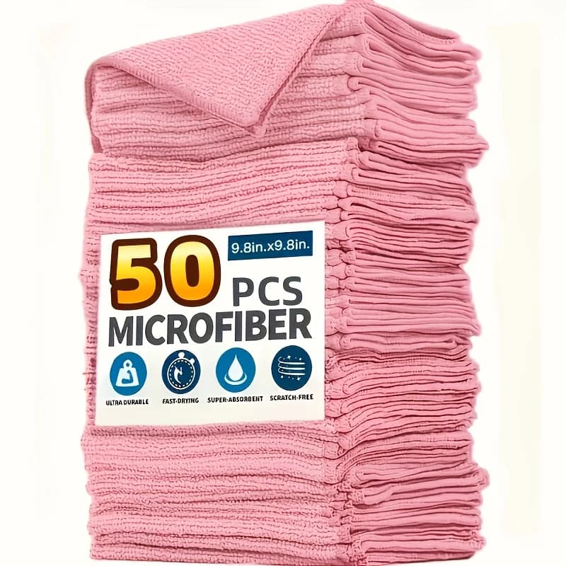1-50 Pezzi di Panni da Cucina in Microfibra Rosa Chiaro, Super Assorbenti, Morbidi e Durevoli, per Pulizia di Vetri, Piani di Lavoro, Pentole, Ciotole, Rubinetti